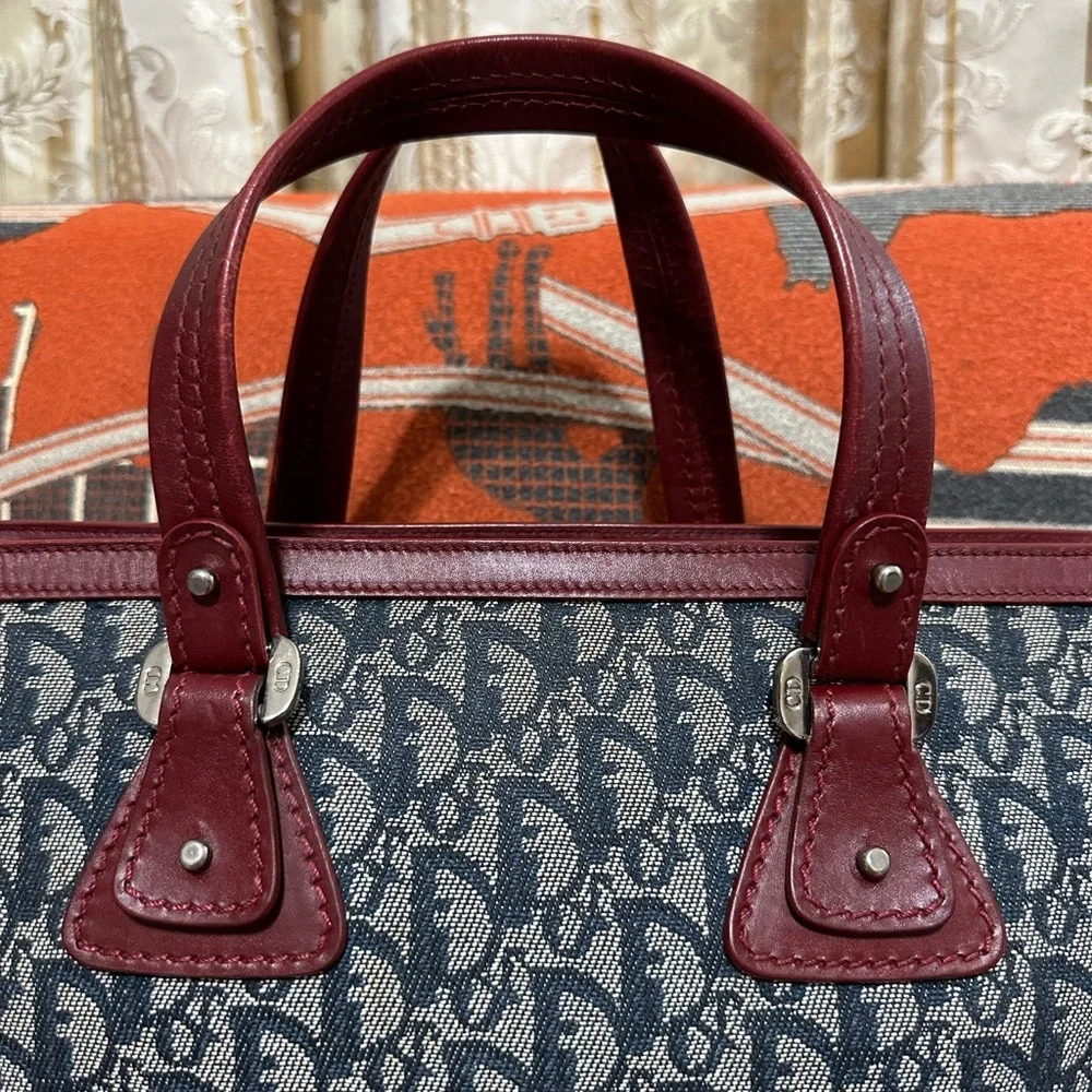 CHRISTIAN DIOR ❤️🌟BLUE & BURGUNDY TROTTER TOTE BAG ⭐️ - Picture 3 of 12